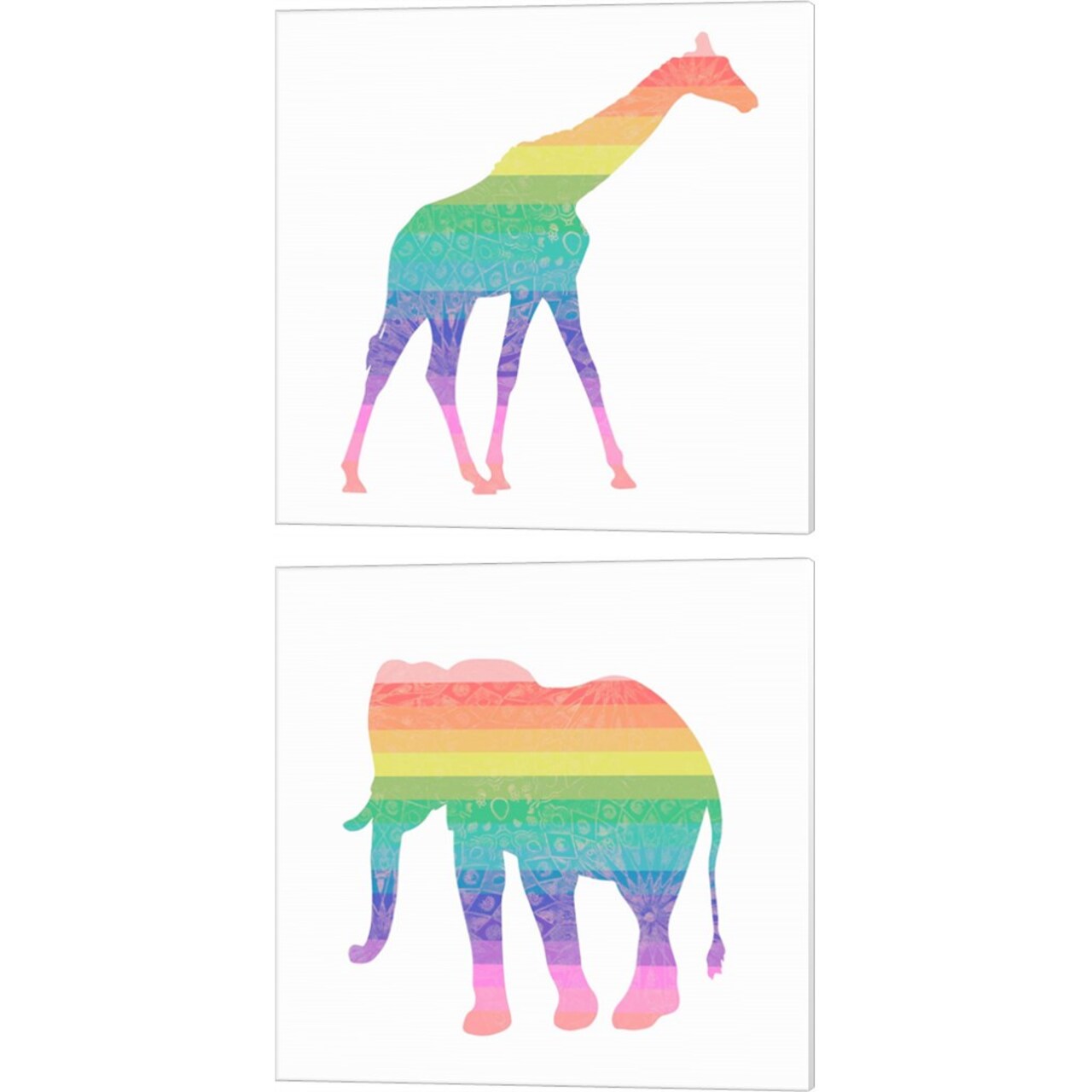 Rainbow Giraffe & Elephant by SD Graphics Studio 14" x 14" Canvas Wall Art (Set of 2)